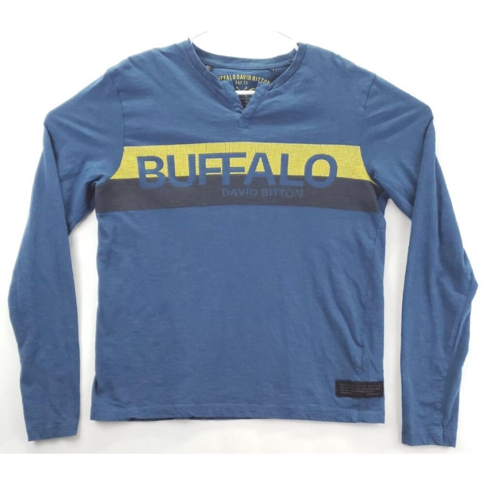 Buffalo David Bitton Sweater Mens Medium Blue Spellout Neck Pullover *spot